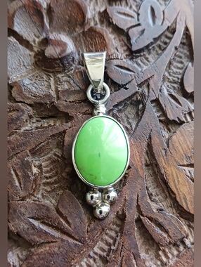 Lime Green 💚 Turquoise Sterling Silver Pendant, 1.5" Length